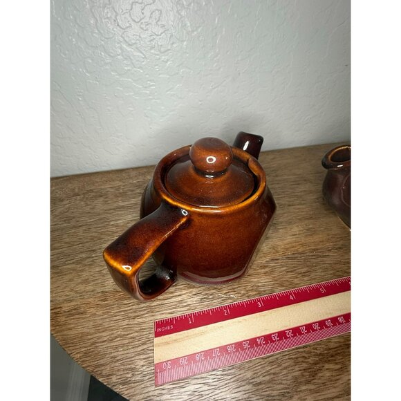 Vintage 1950s Brown Drip Glaze Personal Tea Pots With Lids - Set Of 2 - Made In - Picture 8 of 15